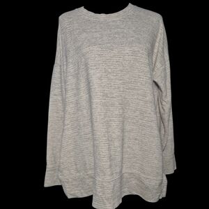 Aerie Oversized Marled White/Gray Long Sleeve Slit Hem Pullover - Size Medium